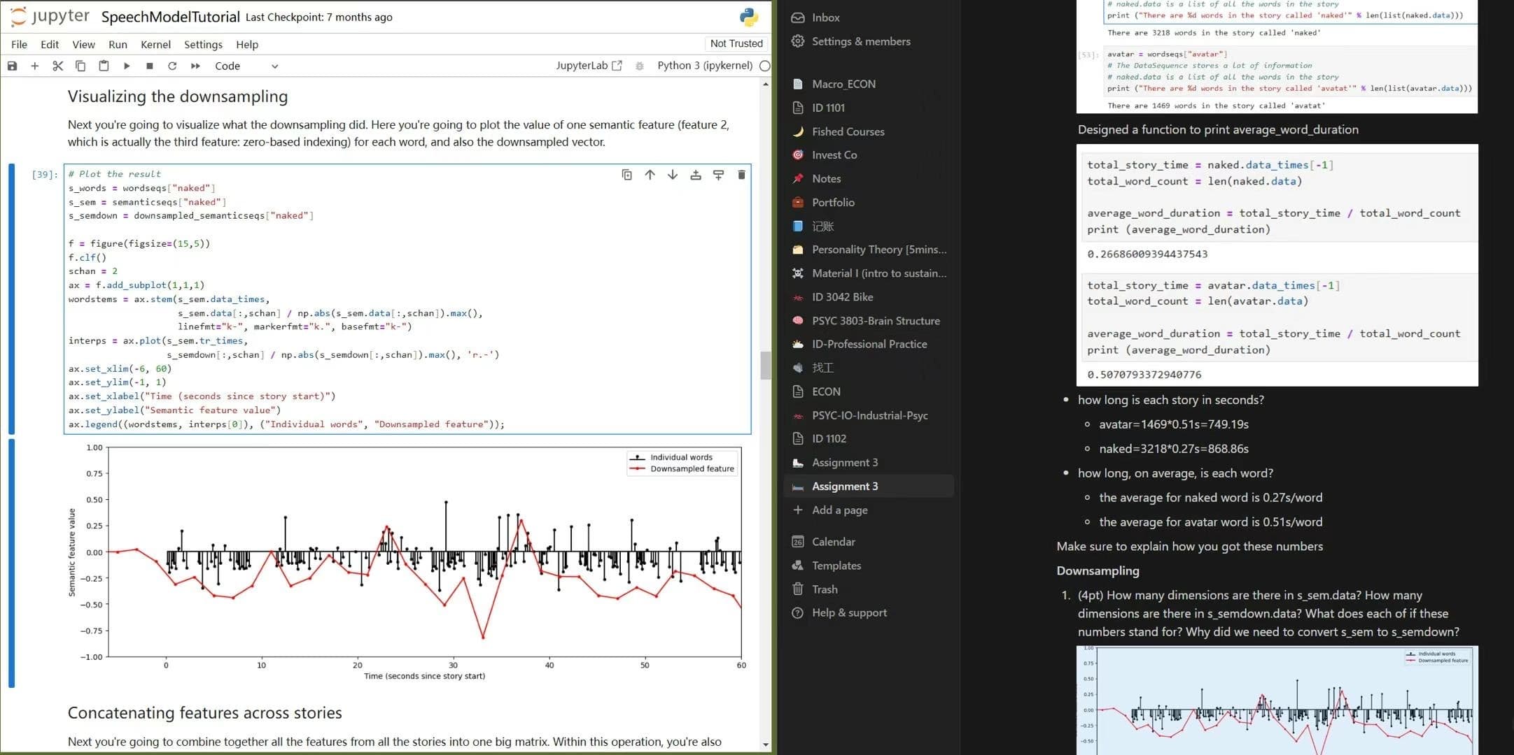 Jupyter notebook with PSYC 3803 brain-science course materials and downsampling visualization