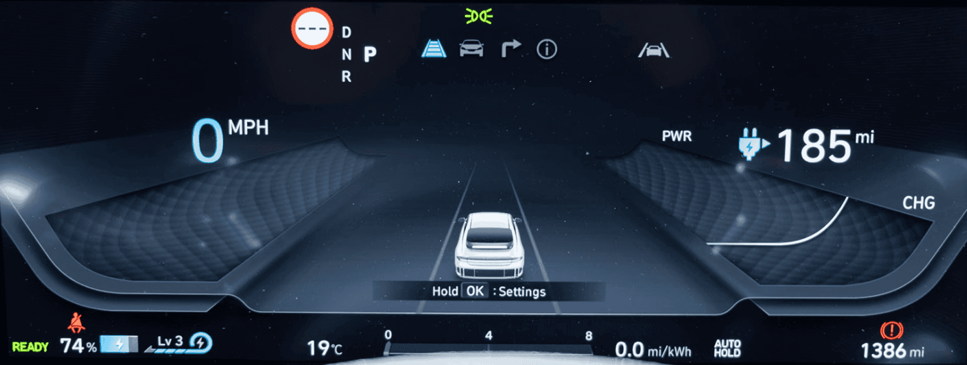 The original IONIQ 6 instrument cluster and HDA status indicators.