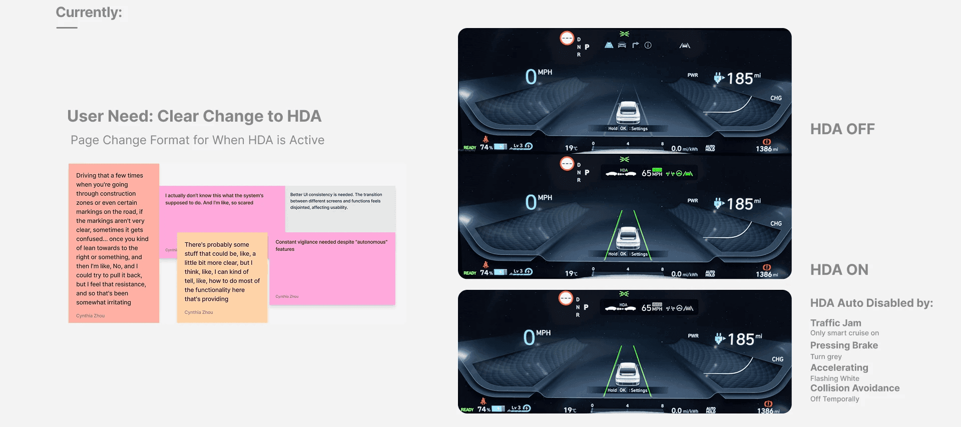 Early requirement: make transitions into and out of HDA visually clear.
