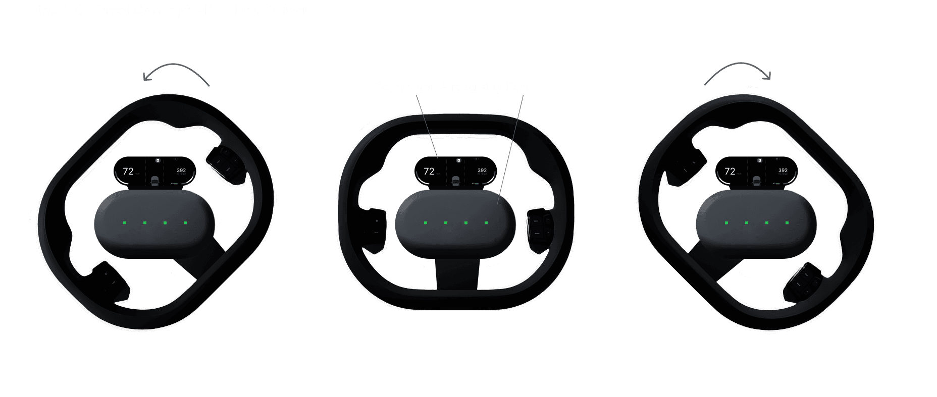 Steering-wheel concept with a fixed central screen as the wheel turns.