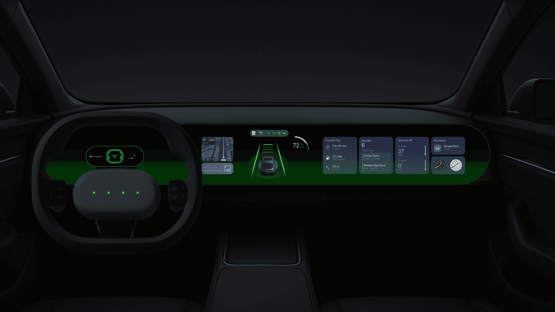 North Star cabin visualization connecting steering-wheel feedback and the main display.